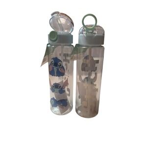 Disney Stitch Tumbler Plastic Water Bottle With Straw Set‎ Of 2 -NWT